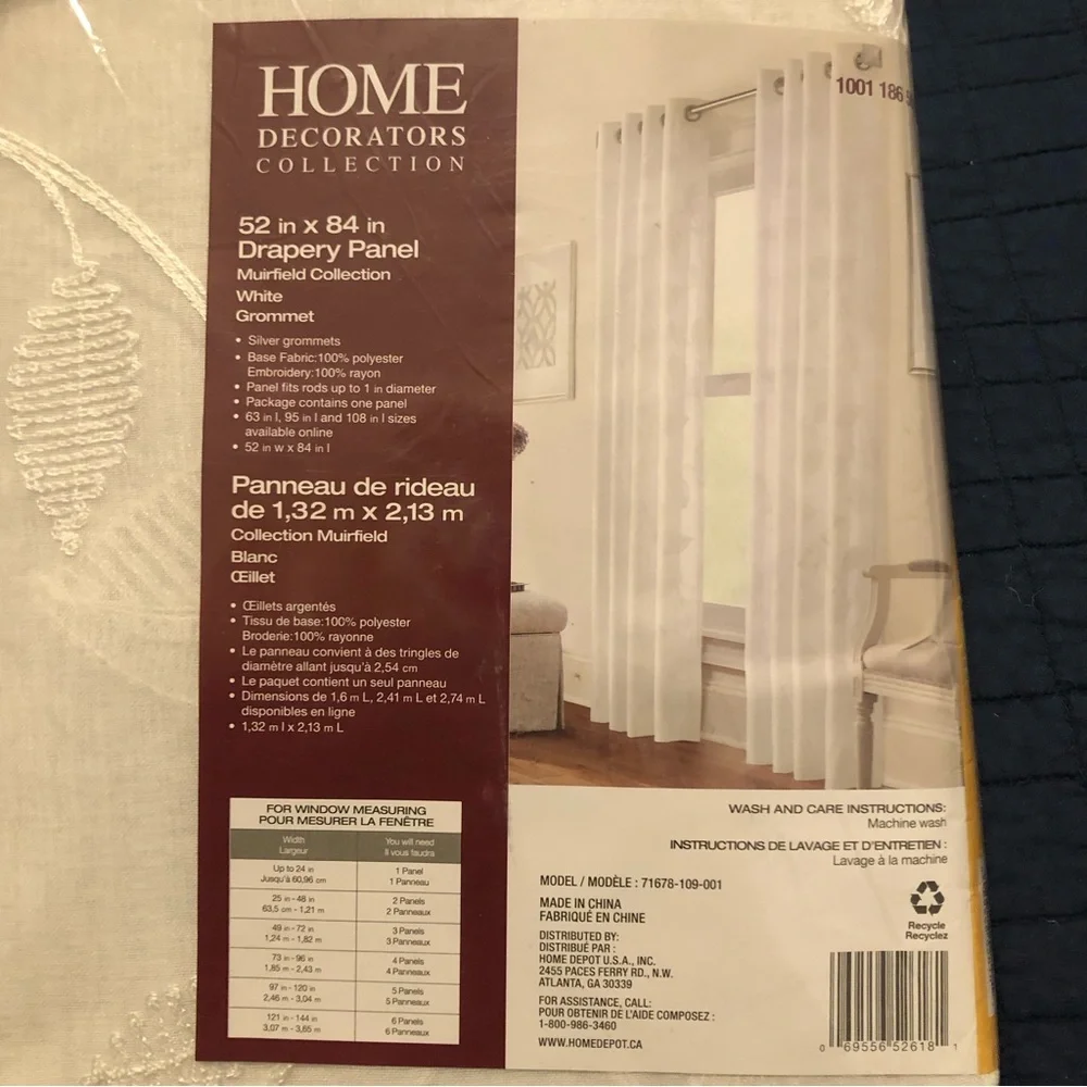 NWT White Curtain Panel Home Decorators Collection Muirfield 50 X 84
